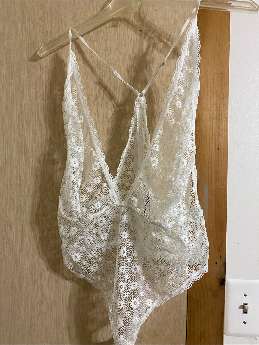 Victoria's Secret White Floral Lace Plunge Bodysuit